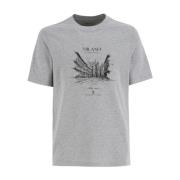 Brunello Cucinelli Vårtryck Rundhals Bomull T-shirt Gray, Herr