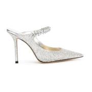 Jimmy Choo Metalliskt Läder Strass Tofflor Gray, Dam