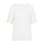 Lemaire Vit Ribbad Bomull T-shirt White, Dam