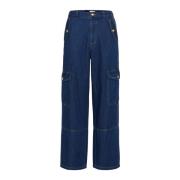 Part Two Mörk Vintage Denim Utility-inspirerade Wide Leg Byxor Blue, D...