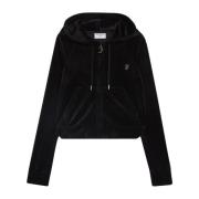 Juicy Couture Sammetshoodie med strasslogo Black, Dam