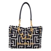 Balmain Mjuk Monogram Jacquard Toteväska Black, Dam