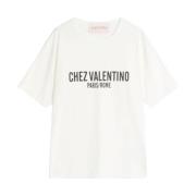 Valentino Vit Bomull Slogan Print T-shirt White, Dam