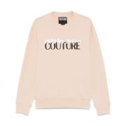 Versace Jeans Couture Beige Crew Neck Sweater Ribbed Beige, Herr