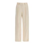 Blazé Milano Broderad Ficka Elfenbensviskosbyxor Beige, Dam