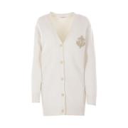 Max Mara Vit Oversized Cardigan med Monogram Patch White, Dam