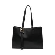 Furla Svart Läder Toteväska med Guldtonat Logotyp Black, Dam