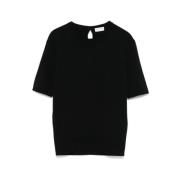 Saint Laurent Svart Ullstickad T-shirt med Rund Hals Black, Dam