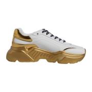 Dolce & Gabbana Vit Guld Läder Sneakers med Logo White, Dam