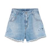 Ermanno Scervino Blå Denim Shorts med Blommigt Broderi Blue, Dam