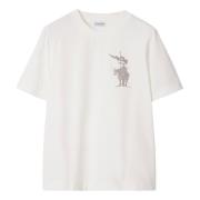 Burberry Vit T-shirt med Equestrian Knight Design White, Dam