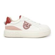 Pinko Broderade Love Birds Sneakers Vit Rosa White, Dam