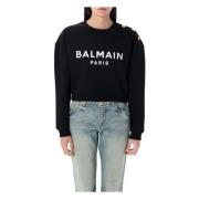 Balmain Logo Crew Neck Fleece Sweater Black, Dam