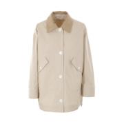 Thom Browne Beige Teknisk Bomullsrock med Sammet Krage Beige, Dam