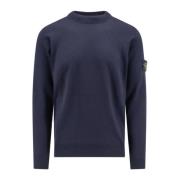 Stone Island Klassisk Ulltröja med Ikoniskt Logotyp Blue, Herr