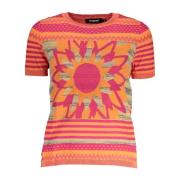 Desigual Orange Dam Topp Kortärmad Rund Hals Multicolor, Dam