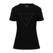 Guess Ikonisk Sydd Logotyp T-shirt - Svart Black, Dam