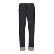 Dolce & Gabbana Klassiska bomulls straight-leg jeans med läderpatch Bl...