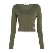 Calvin Klein Räfflad Cardigan - Grön V-ringad Långärmad Green, Dam