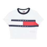 Tommy Hilfiger Kortärmad Crop Block Tee Vit White, Dam