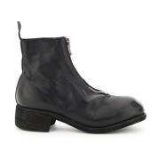 Guidi Ankelboots i vintage-effekt läder med dragkedja fram Black, Dam