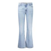 Guess Blå Denim Straight Jeans med Tvättad Effekt Blue, Dam