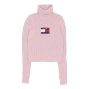 Tommy Hilfiger Melange Turtleneck Flag Sweater Ballet Pink Pink, Dam