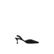 Manolo Blahnik Suede-Effekt Almond Toe Pumps med Slingback Black, Dam