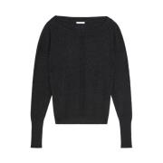 Patrizia Pepe Lurex Ribbed Sweater Boat Neck Black, Dam