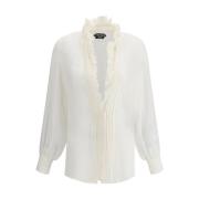 Tom Ford Ruffled V-Neck Sidenskjorta White, Dam