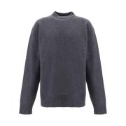 Jil Sander Monokrom Ribbad Ull Crew Neck Tröja Gray, Herr