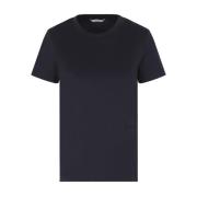 Max Mara Blå Bomull T-shirt med Tonal Logo Broderi Blue, Dam