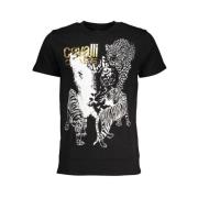 Cavalli Class Svart Bomull T-shirt med Tryck Logo Black, Herr