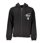 Tommy Hilfiger Svart Zip Hoodie med Tryck och Brodyr Black, Herr