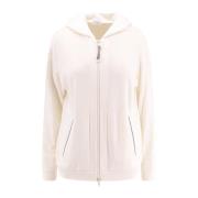 Brunello Cucinelli Ikonisk Monili Bomull Silk Hoodie White, Dam