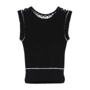 MM6 Maison Margiela Svart Ribbad Crew Neck Topp Black, Dam