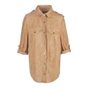 Salvatore Santoro Mocka skinnjacka med skjortkrage Beige, Dam