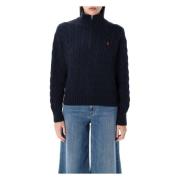 Polo Ralph Lauren Kabelstickad Half Zip Tröja Blue, Dam