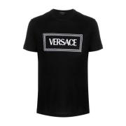 Versace Svart Bomull T-shirt Logo Fram Kort Ärm Black, Herr