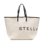 Stella McCartney Grå Shopper Väska med Logotyp Beige, Dam