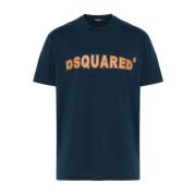 Dsquared2 Marinblå Logo Print Bomull T-shirt Blue, Herr