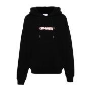 Off White Svart och vit huvtröja sweatshirt Black, Herr