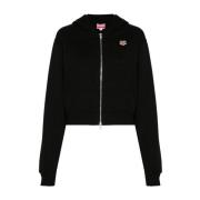 Kenzo Svart Crop Hoodie med Dragkedja Black, Dam