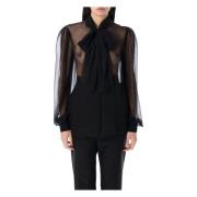 Saint Laurent Svart Silke Lavallière-hals Skjorta Black, Dam