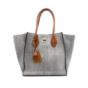 Ermanno Scervino Grå Shopper Väska Denim Läder Gray, Dam