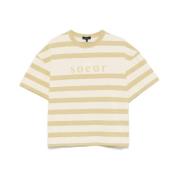 Soeur Randig Crew Neck Broderad T-shirt Beige, Dam