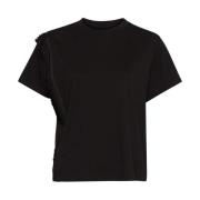 MM6 Maison Margiela Svart Bomull T-shirt Veckad Detalj Black, Dam