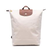 Longchamp Canvas ryggsäck med vikbar topp Beige, Dam