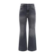 Haikure Monokrom Straight Jeans med Läder Patch Gray, Dam