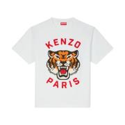 Kenzo Lucky Tiger Broderad Vit T-shirt White, Herr